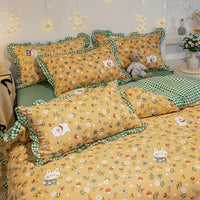 HKM-215827 Elegant Four-Piece Cotton Bedding Set in Summer Princess Style with Floral Patterns for 1.2m to 2.0m Beds