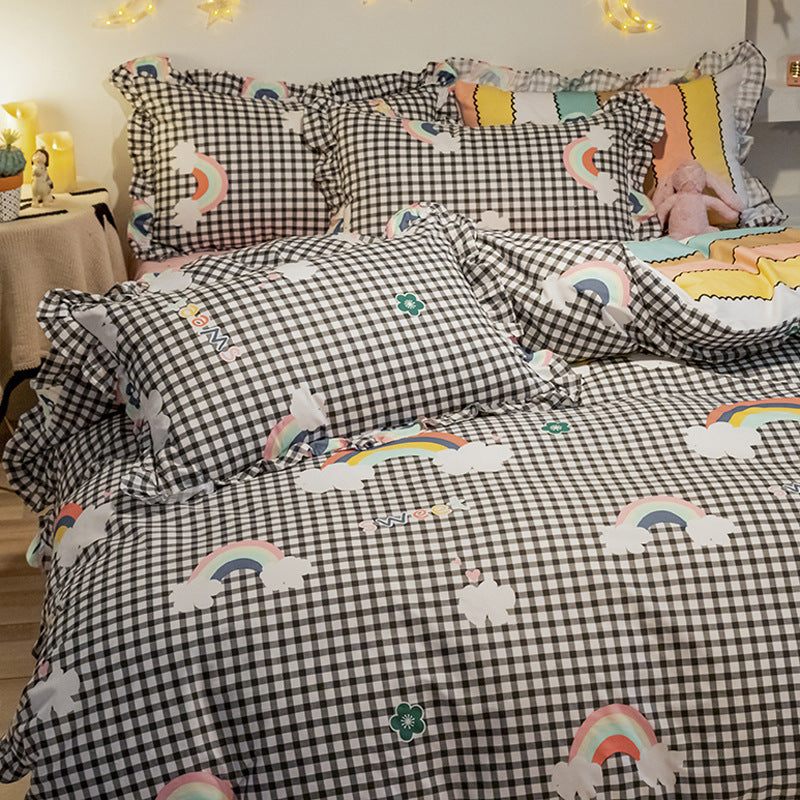 HKM-215827 Elegant Four-Piece Cotton Bedding Set in Summer Princess Style with Floral Patterns for 1.2m to 2.0m Beds