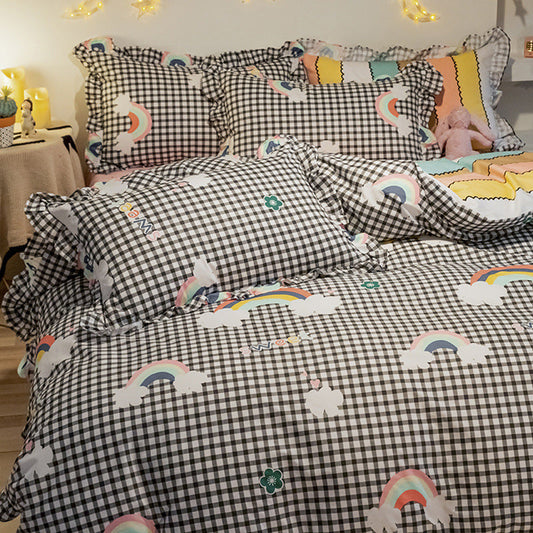 HKM-215827 Elegant Four-Piece Cotton Bedding Set in Summer Princess Style with Floral Patterns for 1.2m to 2.0m Beds