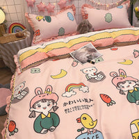 HKM-215827 Elegant Four-Piece Cotton Bedding Set in Summer Princess Style with Floral Patterns for 1.2m to 2.0m Beds