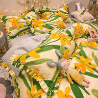 HKM-215827 Elegant Four-Piece Cotton Bedding Set in Summer Princess Style with Floral Patterns for 1.2m to 2.0m Beds