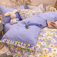 HKM-215827 Elegant Four-Piece Cotton Bedding Set in Summer Princess Style with Floral Patterns for 1.2m to 2.0m Beds