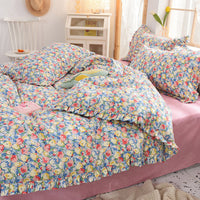 HKM-215827 Elegant Four-Piece Cotton Bedding Set in Summer Princess Style with Floral Patterns for 1.2m to 2.0m Beds