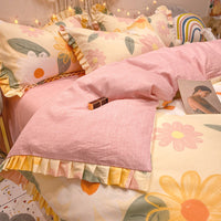 HKM-215827 Elegant Four-Piece Cotton Bedding Set in Summer Princess Style with Floral Patterns for 1.2m to 2.0m Beds