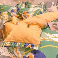 HKM-215827 Elegant Four-Piece Cotton Bedding Set in Summer Princess Style with Floral Patterns for 1.2m to 2.0m Beds