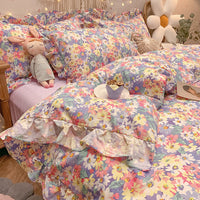 HKM-215827 Elegant Four-Piece Cotton Bedding Set in Summer Princess Style with Floral Patterns for 1.2m to 2.0m Beds