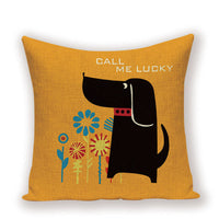HKM-215891 Dachshund Pattern Linen Cushion Cover – 45x45cm, Soft PP Cotton Filling