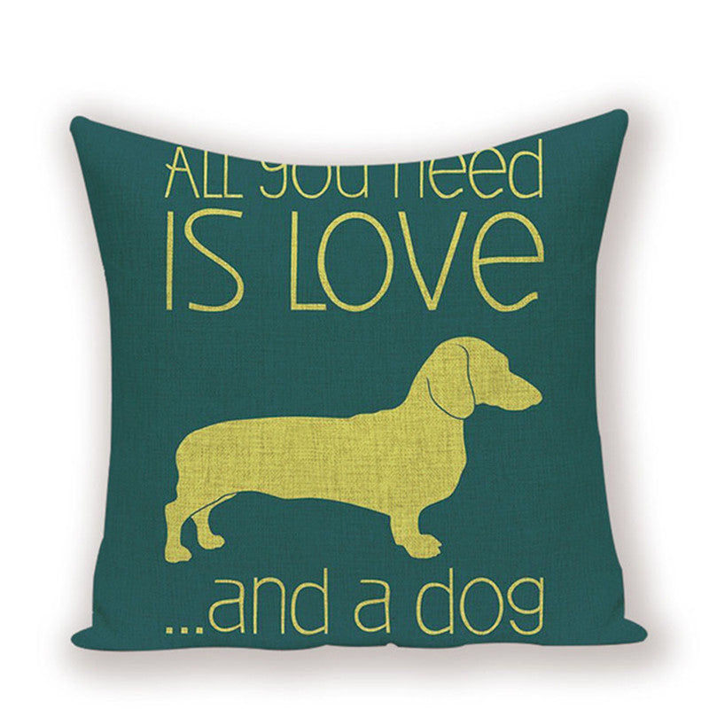 HKM-215891 Dachshund Pattern Linen Cushion Cover – 45x45cm, Soft PP Cotton Filling