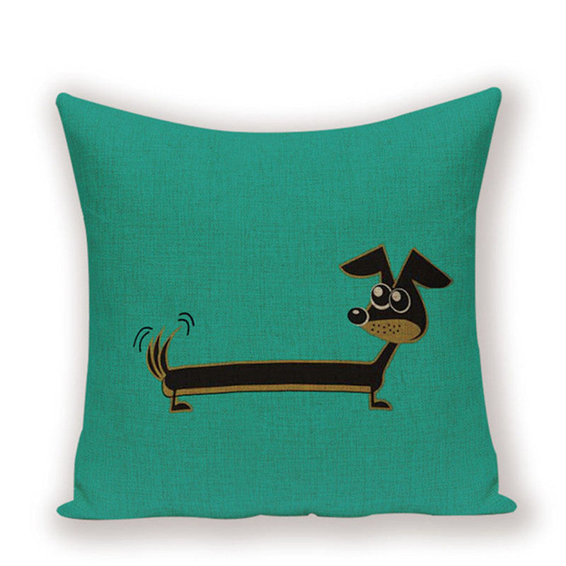 HKM-215891 Dachshund Pattern Linen Cushion Cover – 45x45cm, Soft PP Cotton Filling