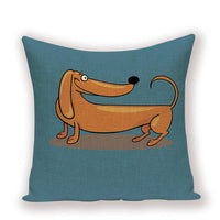 HKM-215891 Dachshund Pattern Linen Cushion Cover – 45x45cm, Soft PP Cotton Filling