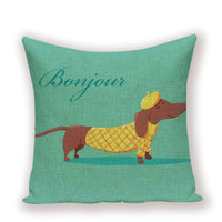 HKM-215891 Dachshund Pattern Linen Cushion Cover – 45x45cm, Soft PP Cotton Filling