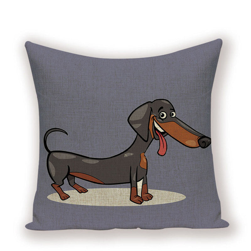 HKM-215891 Dachshund Pattern Linen Cushion Cover – 45x45cm, Soft PP Cotton Filling