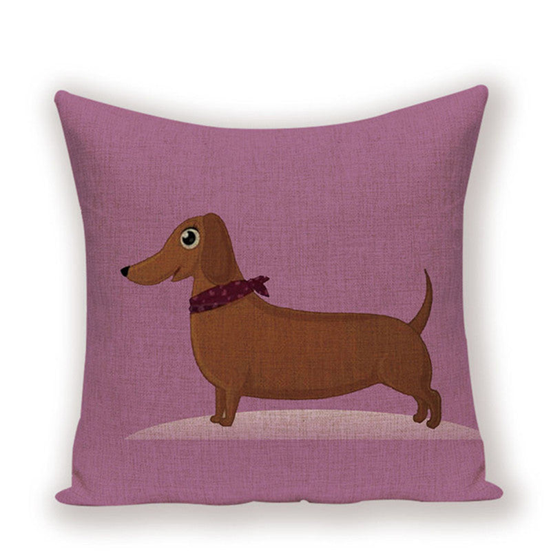 HKM-215891 Dachshund Pattern Linen Cushion Cover – 45x45cm, Soft PP Cotton Filling