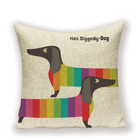 HKM-215891 Dachshund Pattern Linen Cushion Cover – 45x45cm, Soft PP Cotton Filling