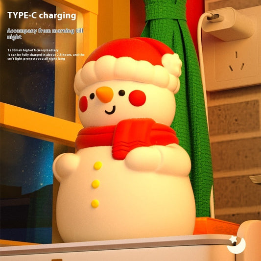 HKM-215955 Snowman Silicone Night Light with Built-in Battery for Christmas Bedroom Decor