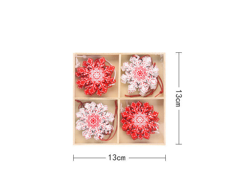 HKM-216275 Wooden Christmas Pendant Decorations - Set of 5 Rustic Holiday Ornaments in Red and White - European Style Decor