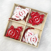 HKM-216275 Wooden Christmas Pendant Decorations - Set of 5 Rustic Holiday Ornaments in Red and White - European Style Decor