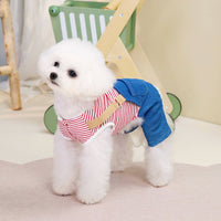HKM-216339 Denim Dog Pants with Red and Blue Stripes for Male Pets - Casual Clothing in Sizes S to XXL
