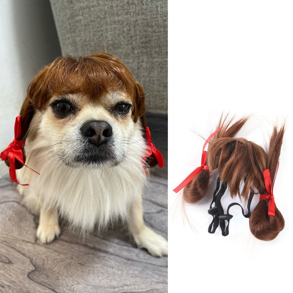 HKM-216339 Halloween and Christmas Pet Hair Accessories Wig - Various Styles in Black, Red, Brown, Clown Design