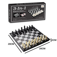 HKM-216403 3-in-1 Magnetic Chess, Checkers & Backgammon Travel Game Set with Folding Board