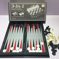 HKM-216403 3-in-1 Magnetic Chess, Checkers & Backgammon Travel Game Set with Folding Board