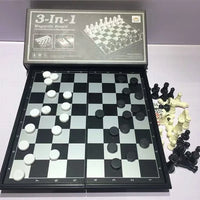 HKM-216403 3-in-1 Magnetic Chess, Checkers & Backgammon Travel Game Set with Folding Board
