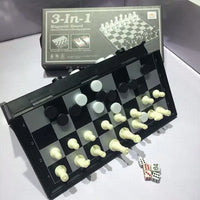 HKM-216403 3-in-1 Magnetic Chess, Checkers & Backgammon Travel Game Set with Folding Board