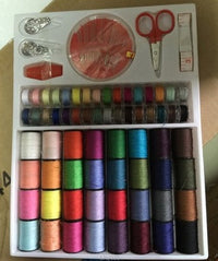 HKM-216659 Sewing Machine Thread Set with Scissors, Ruler, and Sewing Box - 64 Colorful Rolls