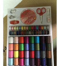 HKM-216659 Sewing Machine Thread Set with Scissors, Ruler, and Sewing Box - 64 Colorful Rolls