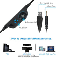 HKM-216723 Wired Gaming Headset with Microphone and LED Lights, Compatible with PC, PS4, Xbox One, and Mobile Devices