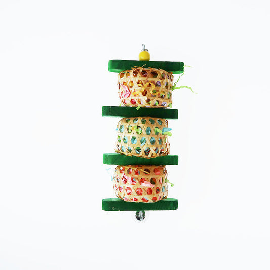 HKM-216915 Rattan Woven Wooden Bird Toy for Parrots - Gnawing Skewers Cage Accessory