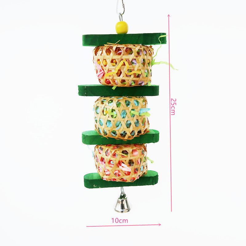 HKM-216915 Rattan Woven Wooden Bird Toy for Parrots - Gnawing Skewers Cage Accessory