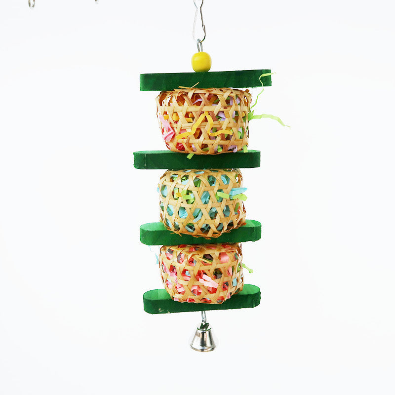 HKM-216915 Rattan Woven Wooden Bird Toy for Parrots - Gnawing Skewers Cage Accessory