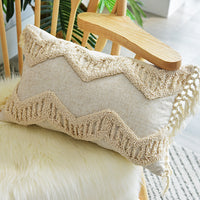 HKM-217043 Tufted and Looped Cotton Pillowcases – Fringed Long Waist Cushion Covers in Multiple Sizes
