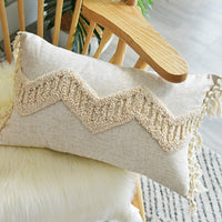 HKM-217043 Tufted and Looped Cotton Pillowcases – Fringed Long Waist Cushion Covers in Multiple Sizes