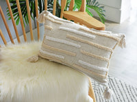 HKM-217043 Tufted and Looped Cotton Pillowcases – Fringed Long Waist Cushion Covers in Multiple Sizes