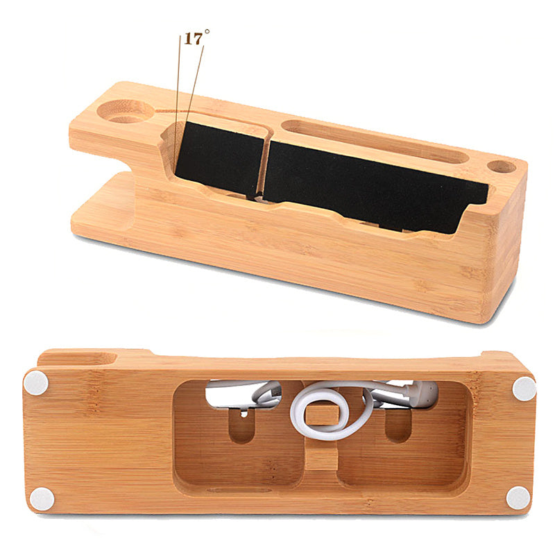 HKM-217043 Wooden Phone Charging Station in Carbonized Bamboo, 220 x 65 x 60mm