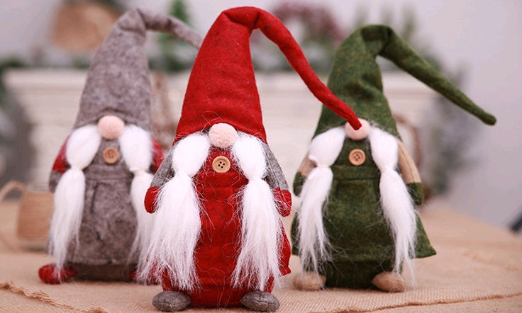 HKM-217427 European Style Christmas Figurine - Old Man with Soft Beard, Self-Standing Cloth Decoration