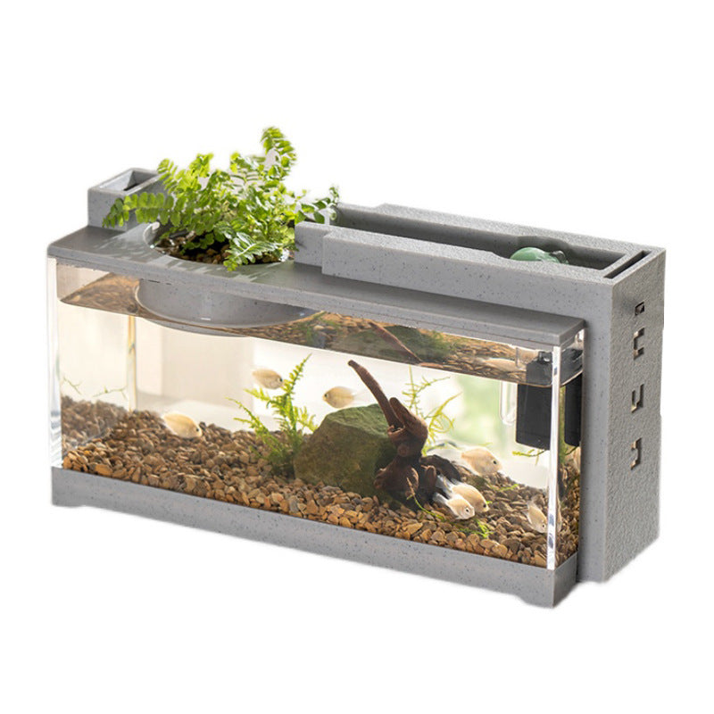 HKM-217491 Small Creative Micro Landscape Fish Tank with Mute Water Pump and Built-in Light