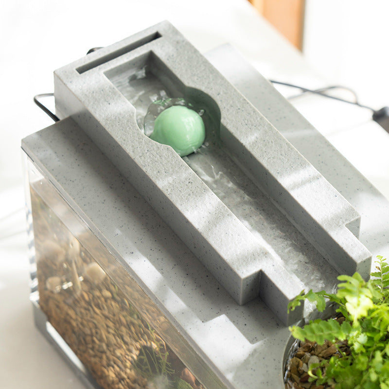 HKM-217491 Small Creative Micro Landscape Fish Tank with Mute Water Pump and Built-in Light
