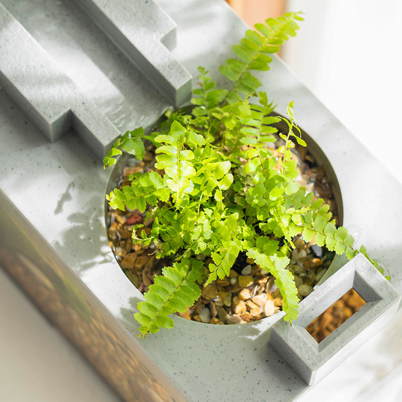 HKM-217491 Small Creative Micro Landscape Fish Tank with Mute Water Pump and Built-in Light