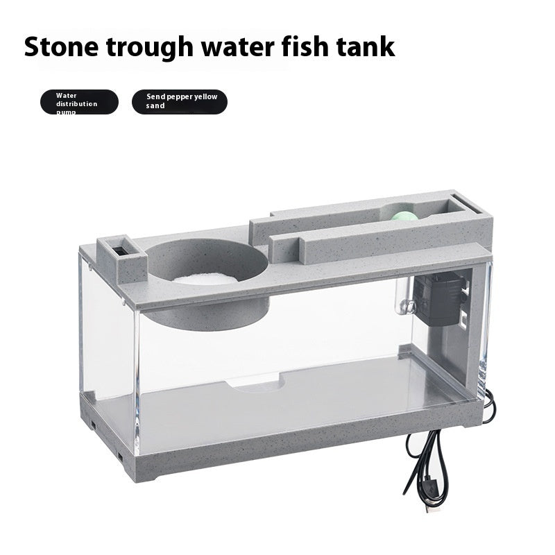 HKM-217491 Small Creative Micro Landscape Fish Tank with Mute Water Pump and Built-in Light