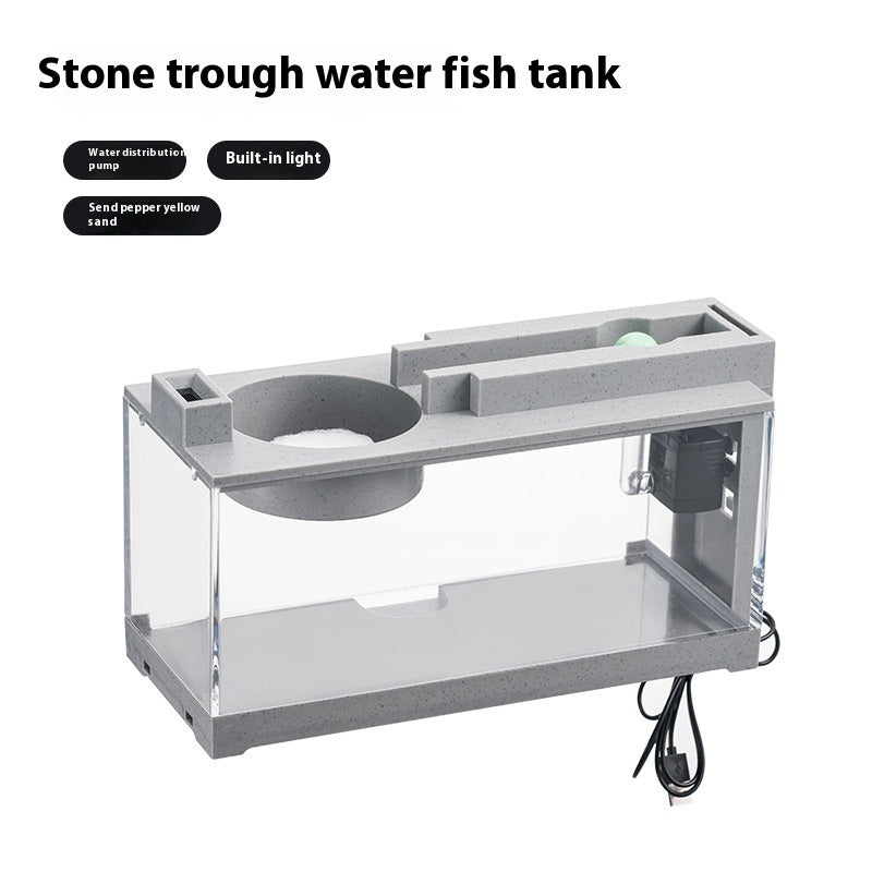 HKM-217491 Small Creative Micro Landscape Fish Tank with Mute Water Pump and Built-in Light