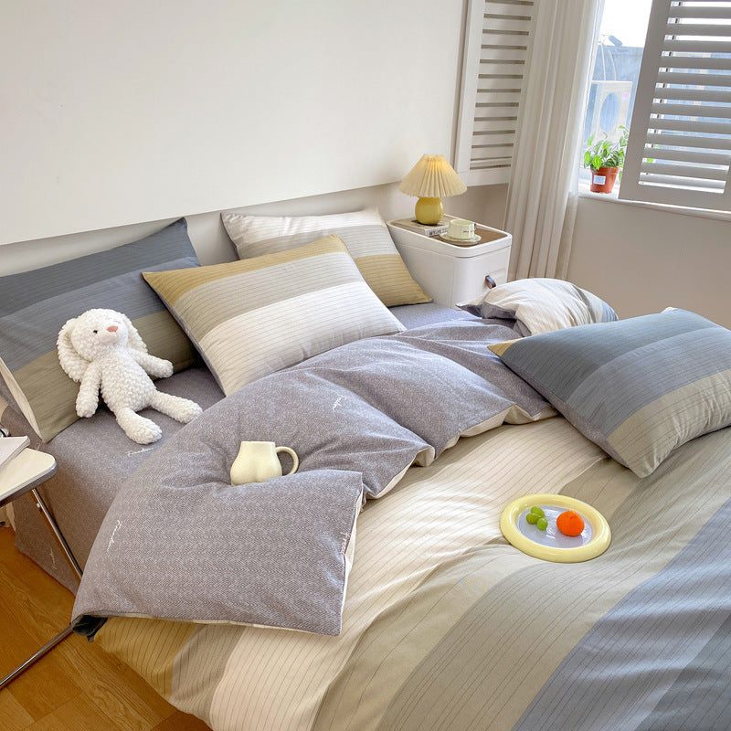 KTX-217619 Cotton Quilt Cover Set with Plant and Flower Pattern - Small Size (Duvet Cover, Bedsheet, Pillowcase)