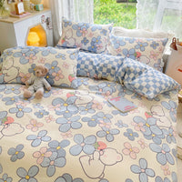 HKM-217619 Cotton Quilt Cover Set with Plant and Flower Pattern - Small Size (Duvet Cover, Bedsheet, Pillowcase)