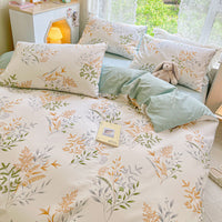 HKM-217619 Cotton Quilt Cover Set with Plant and Flower Pattern - Small Size (Duvet Cover, Bedsheet, Pillowcase)