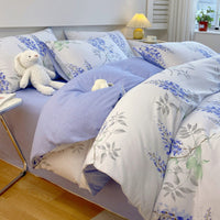 HKM-217619 Cotton Quilt Cover Set with Plant and Flower Pattern - Small Size (Duvet Cover, Bedsheet, Pillowcase)