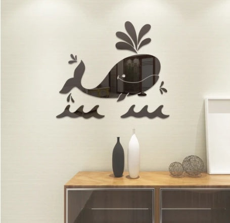 HKM-217747 Whale Themed PVC Mirror Wall Stickers for Unique Home Decor - 43 x 50 cm