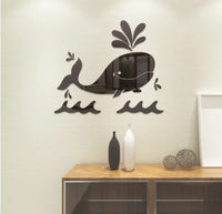 HKM-217747 Whale Themed PVC Mirror Wall Stickers for Unique Home Decor - 43 x 50 cm
