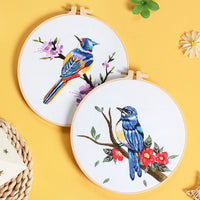 HKM-217811 Flower and Bird Hanging Embroidery DIY Kit with Scissors, Threader, and Frame